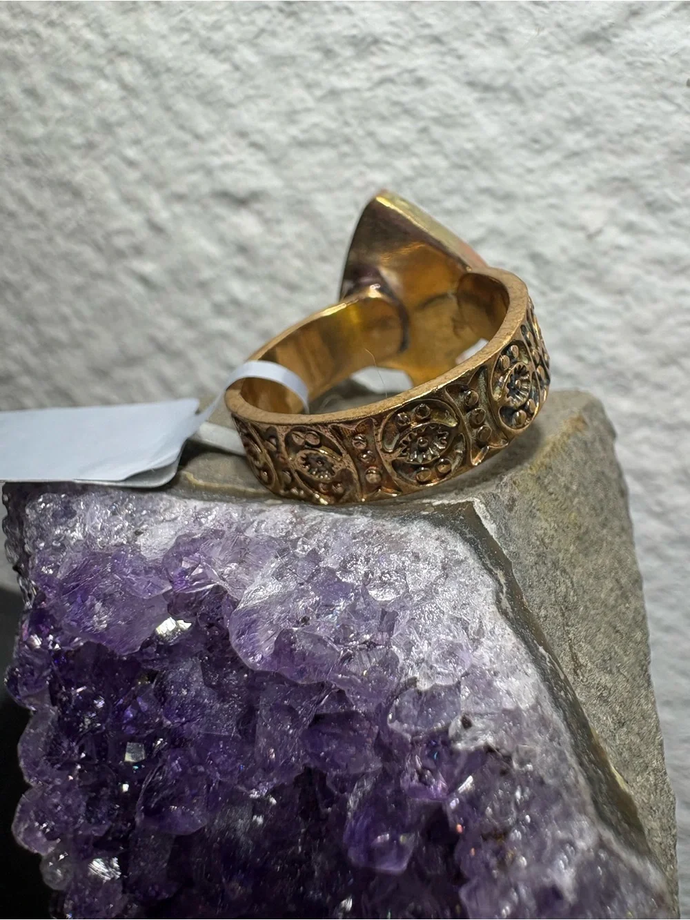 Spade-Shape Aurora  Stone Adjustable Copper Ring